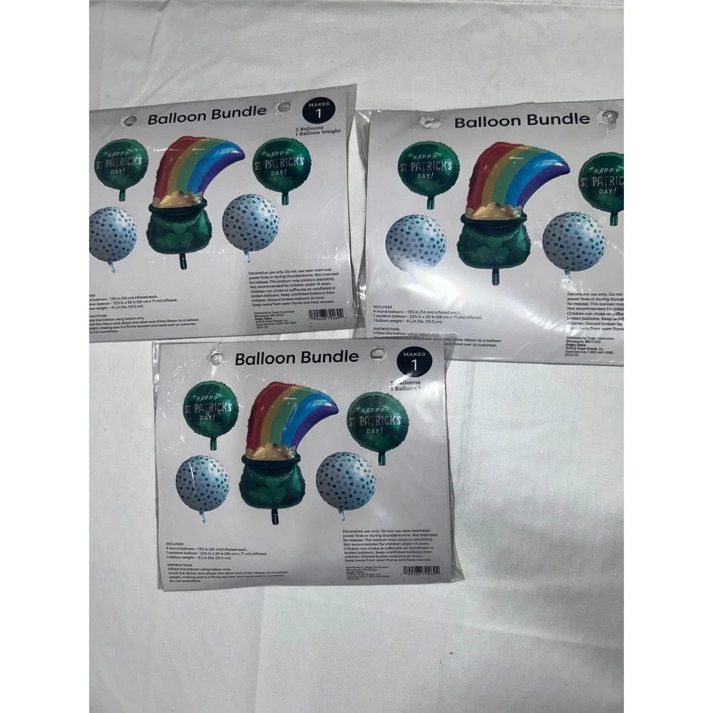 3PK‎ St Patricks Day Balloon Bundle Rainbow Pot of Gold Shamrock Party Decor NEW